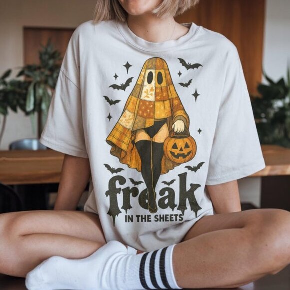 Tops - Retro Halloween Girl Tee, Adult Humor Halloween Shirt